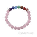 Pulsera de cuentas de cuarzo rosa natural Chakra 8MM Brazalete de moda